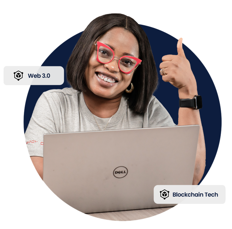 Smiling woman with Dell laptop giving thumbs up